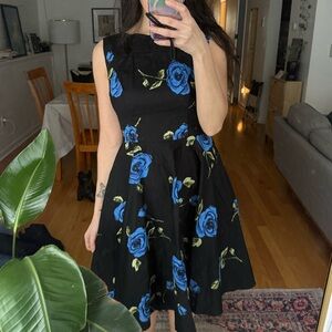 50s Vintage-Style Boatneck Rose Dress - Size Small